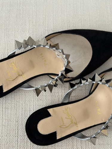 Christian Louboutin Planet Choc Negro Gamuza Plateada Correa con Picos Talla EUR 34 NUEVA - Imagen 8 de 10