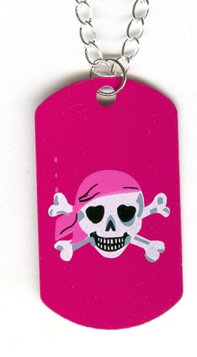 Metal Pirate skull Dog Tag necklace. Set of 6! Great for Halloween party! - Picture 4 of 10