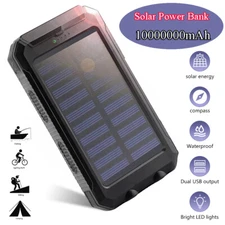 2025 Super 10000000mAh Dual USB Portable Charger Solar Power Bank for Cell Phone