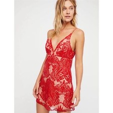 NEW Free People Night Shimmers Red Sequin Mini Dress Size 10