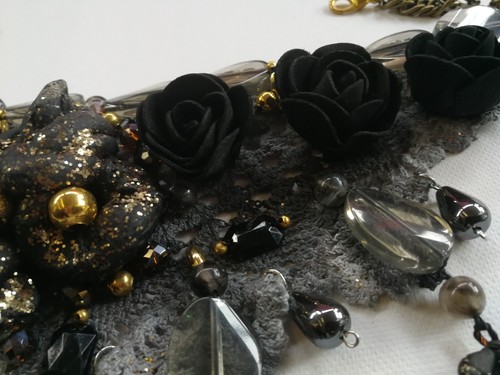 choker woman jewelry vintage collier crochet necklace venetian glass black roses - Picture 12 of 24