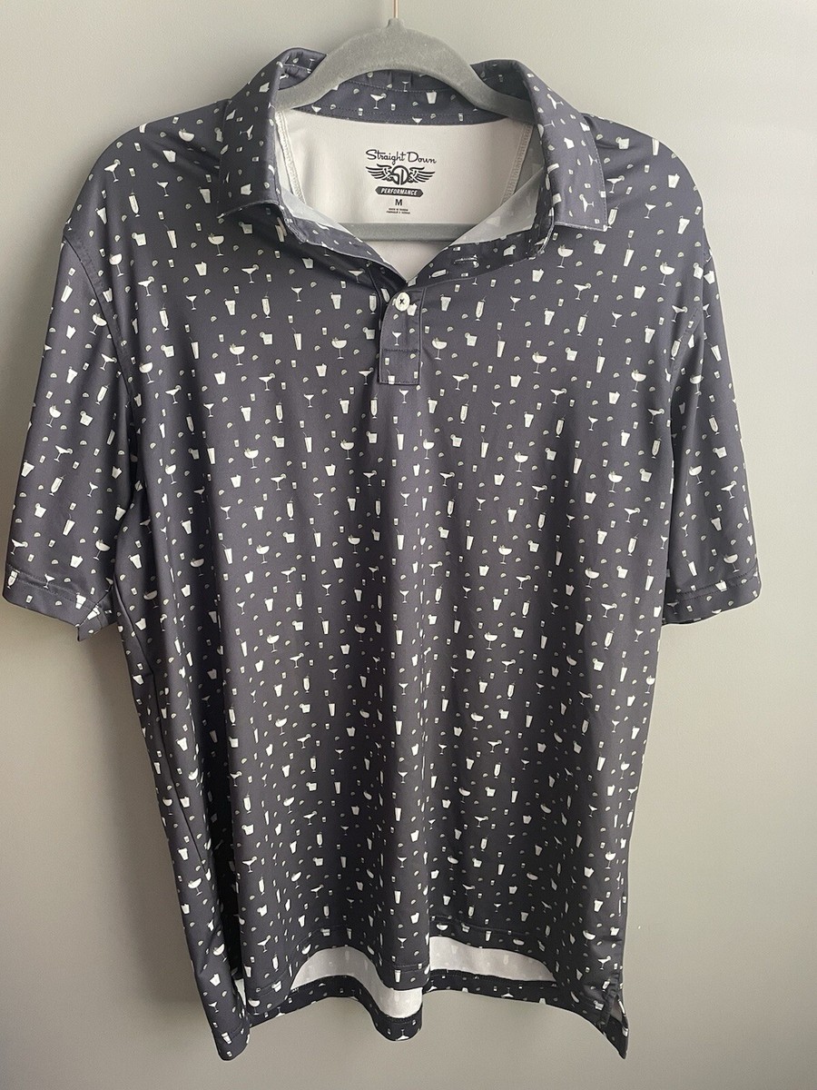 Straight Down Polo Shirt Mens Medium Grey Mixer Cocktail Happy 