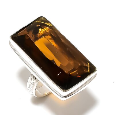 Natürlicher Honigtopas Edelstein Handarbeit 925 Sterlingsilber Geschenk Ring Größe 9 V309