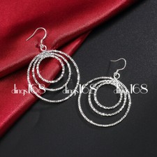 925 Sterling Silver Hypo-allergenic Three 41mm Medium Hoop Dangle Earrings H4Q