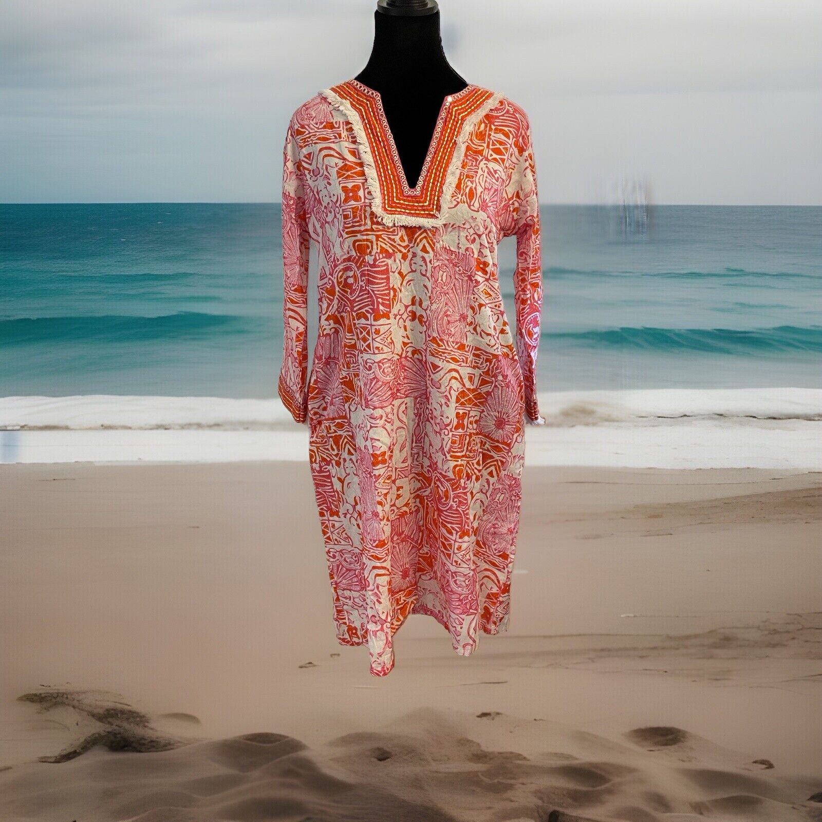 Bella Tu XS Pink Orange Tunic Dress for Beach Vacation Cruise Holiday Fun