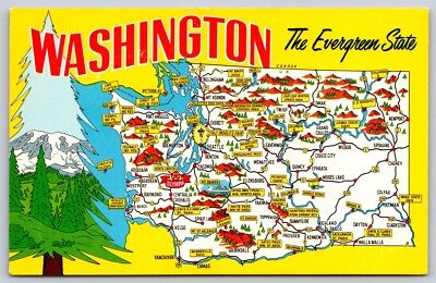 Postcard Washington, The Evergreen State map C104
