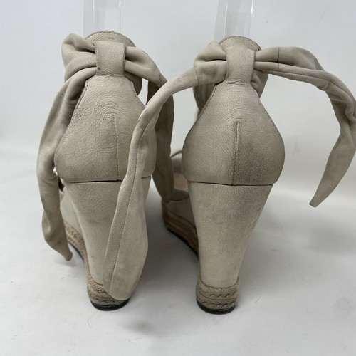 UGG Luciano Shoe Size 9 Wedge Open Toe Leg-tie Nude-Champagne Leather Textile - Picture 5 of 11