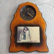 Vtg Mountain Cabin Lacquered Wooden Clock Native American Women Penni Anne Cross