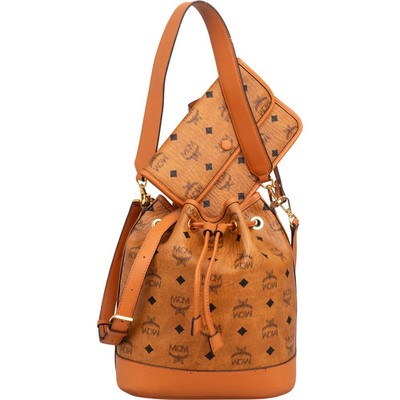 MCM Monogram Visetos Aren Drawstring Bucket Crossbody Bag Tasche