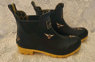 JOULES ''WELLIBOB  BUMBLEBEE BEES BLACK & YELLOW RAIN BOOTS WOMEN S US 5 UK3 EU36