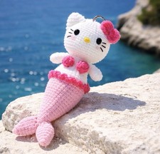 Crochet Hello Kitty Mermaid Keychain. Multiple Colors, Cute Gift Young Fans.