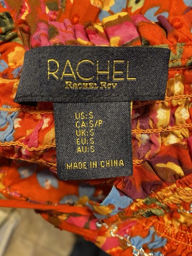 Rachel Roy Floral Top Women’s S orange Multi-colored Beaded ties Cotton Top - Picture 5 of 6