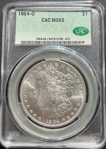 1904-O Morgan Silver Dollar $1 CACG Holder CAC Graded MS 65 Bright