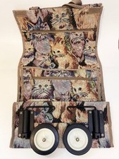 Vintage Cat Tapestry Folding Rolling Tote Bag Wheeled Shopper Cart Kitty Travel
