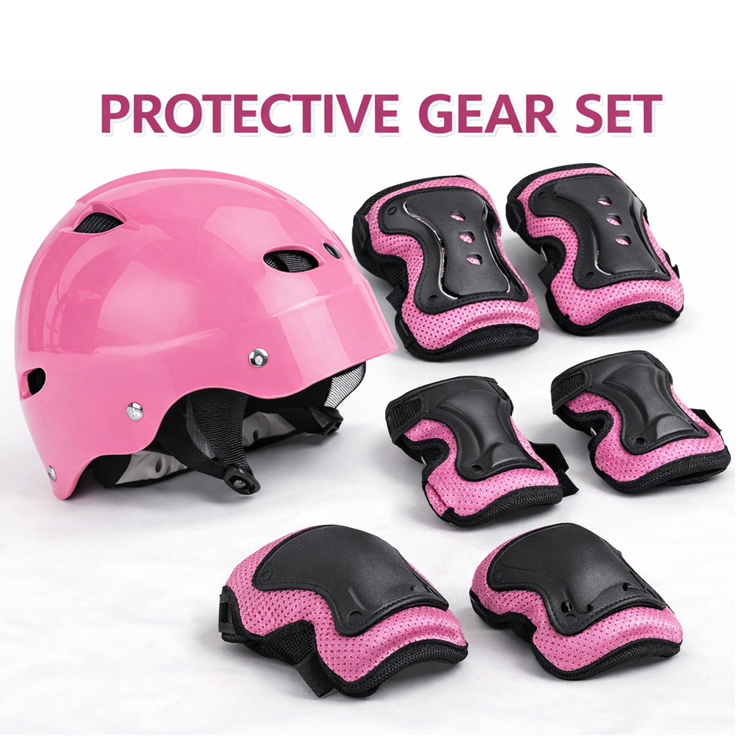 Girls Adjustable Kids Bike Helmet Set with Knee, Elbow and Wrist Pads Protective
