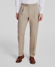 Michael Kors Men's Beige Solid Classic-Fit Pleated Dress Pants Size 38W x 32L