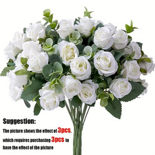 24 Head Red Artificial Rose Bush 40cm Silk Flowers Wedding Home Decor
