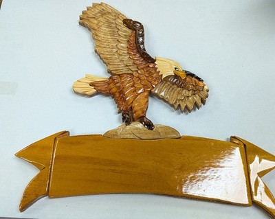 Vintage American Eagle Wings Spread Intarsia Wood Art Wall Hanging