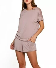 iCollection Women's Estelle Modal and Lace Short Sleeve Top and Short Pajama XS