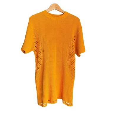 h&m orange crochet dress H&M Open Knit Crochet Tangerine Orange Dress Cover Up Sz M Vacation Resort  Swim