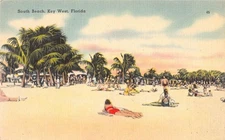 South Beach Key West Florida Linen Postcard by Tichnor Bros