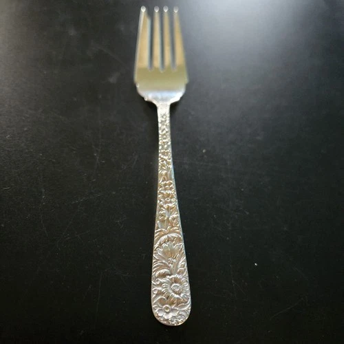 S Kirk & Son Sterling Silver 6 1/4" Repousse Salad/Dessert Fork
