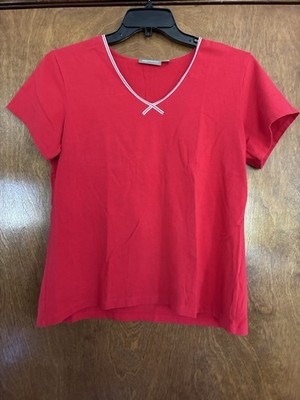 Croft & Barrow Stretch Solid T-Shirt Top Red V-Neck Short Sleeve Trim Size XL