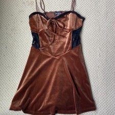 Urban Outfitters Velvet Lace Mini Dress Brown Black Strappy Sleeveless M