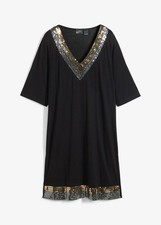 Strand Kaftan mit V-Ausschnitt Gr. 48/50 Schwarz Strandkleid Minikleid Neu*