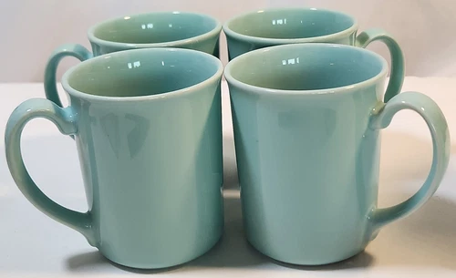 (4) VTG Corning Ware USA Coffee Tea Mugs Cups Solid Sea Foam Green Made In Japan