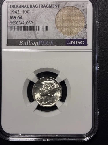 1942 Mercury Dime MS 64 NGC Philadelphia Silver Original Bag Fragment 10C
