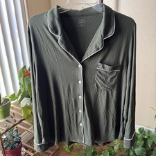 Cozy Earth Bamboo Stretch-Knit Long Sleeve Pajama Top Olive Green Size Medium