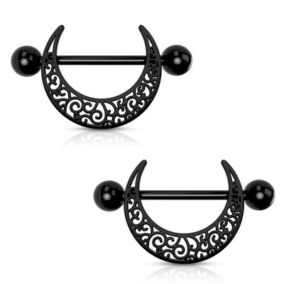 Schwarze Mond Nippelringe Barbell 316L Edelstahl Bars Hohl Muster Schmuck 14m...