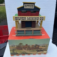 Vintage Hausser Elastolin Western Silver Mining Co Wood Building 1950s with Box