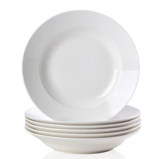 Modern White Dinner Plates Set of 6 Round 9.5 Inch Salad Dishes Dishwasher