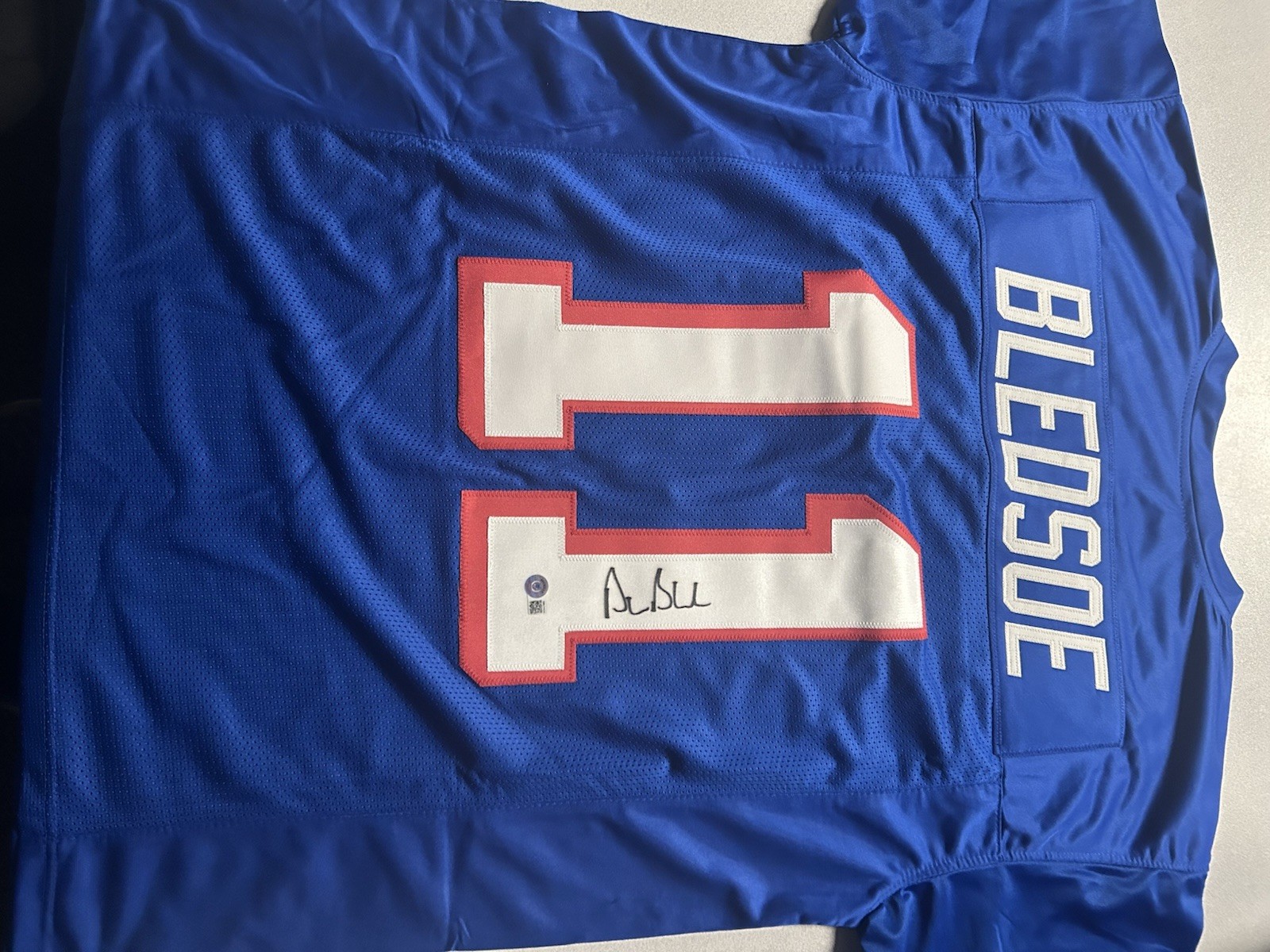 Drew Bledsoe Autographed Signed New England Patriots Custom Jersey, Beckett Certified 