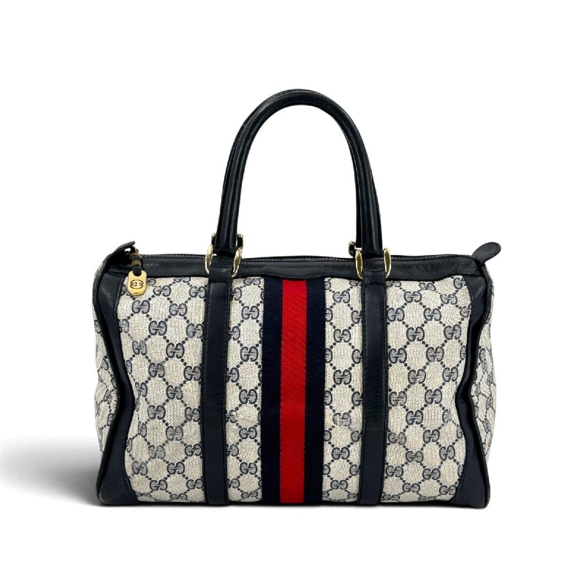 GUCCI Sherry Line GG Supreme Canvas PVC Boston Bag Navy Vintage