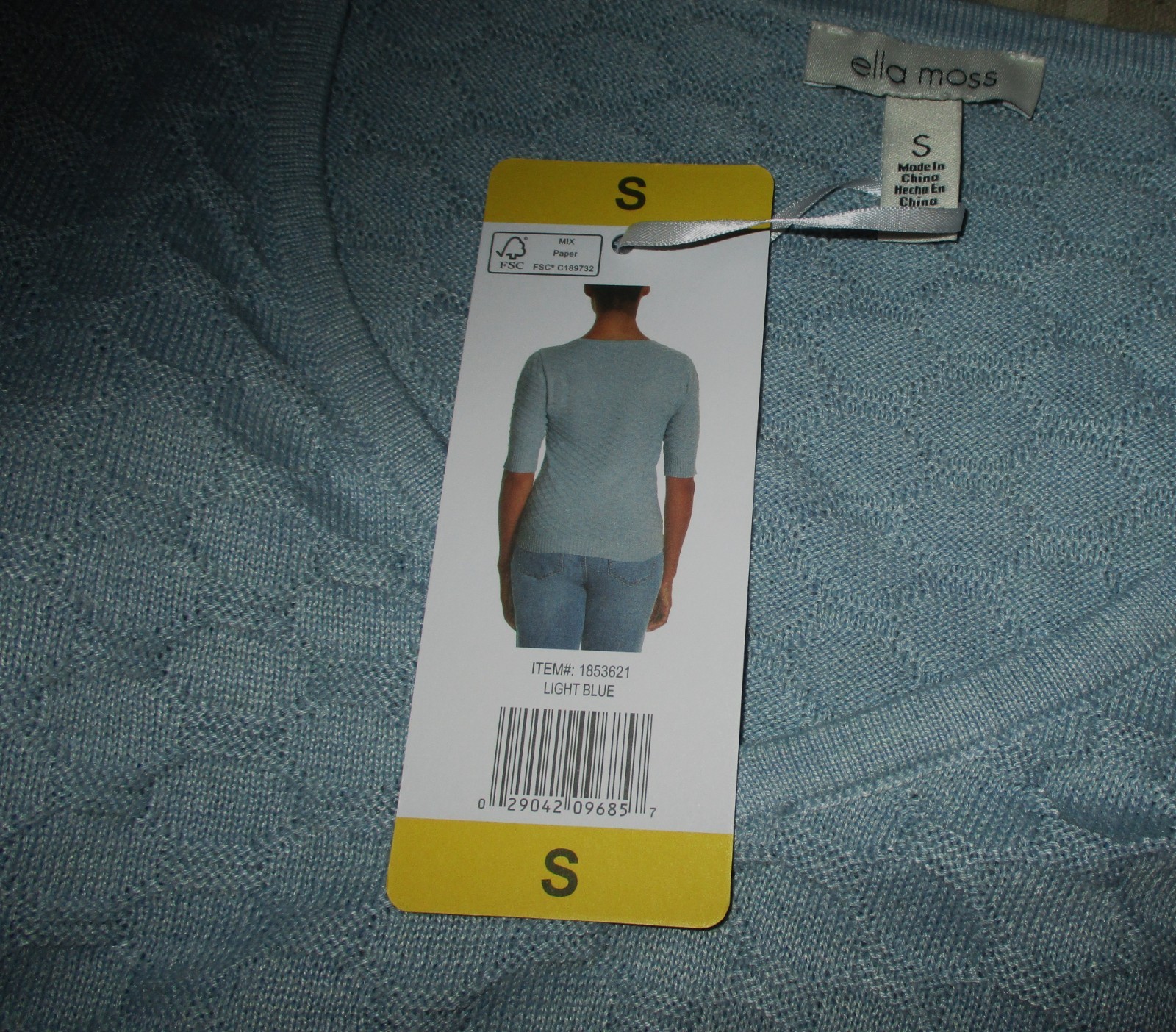 ELLA MOSS Blue Nylon Blend 3/4 Sleeve Top Women's Size S NWT