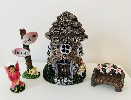 Fairy Garden Lot Of 4, Light Up Fairy House, Signs, Fairy Garden Miniatures
