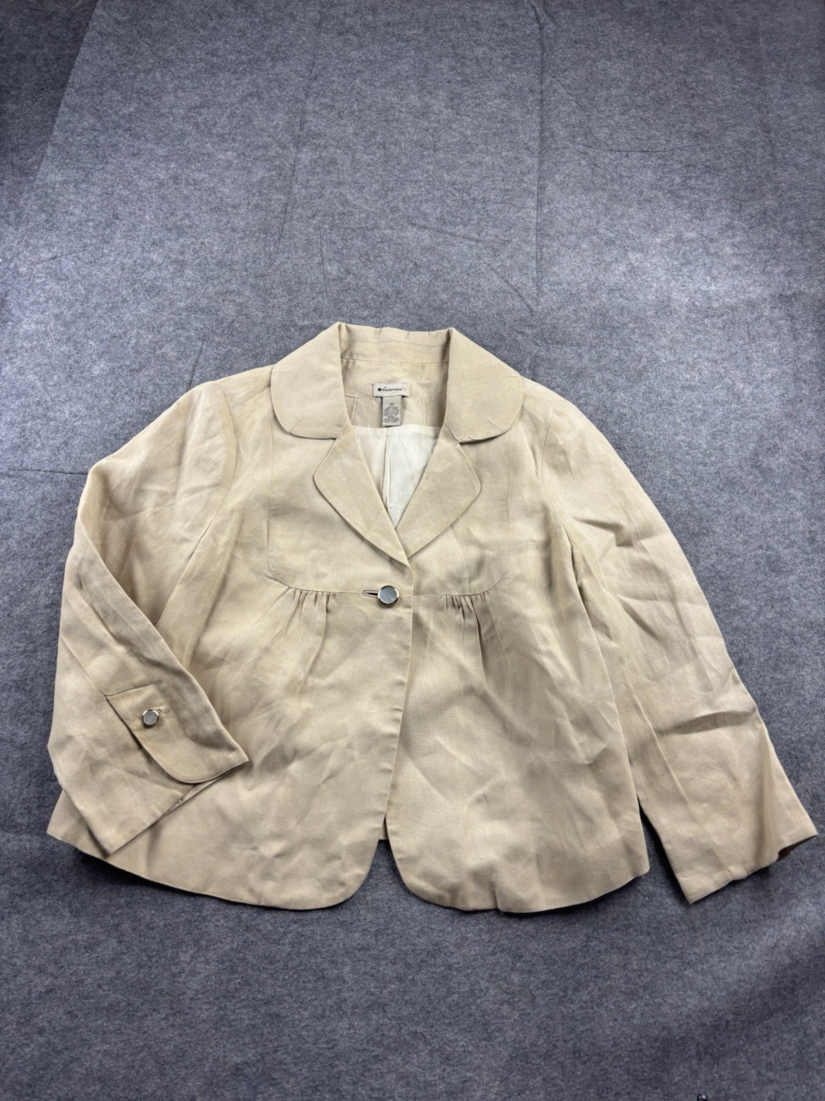 Anthropologie Elevenses 100% Linen Beige Cropped Blazer Jacket Women's 10 Preppy