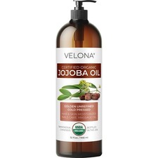 Velona Jojoba Oil USDA Certified Organic 32 Fl Oz Golden Unrefined Cold Pressed
