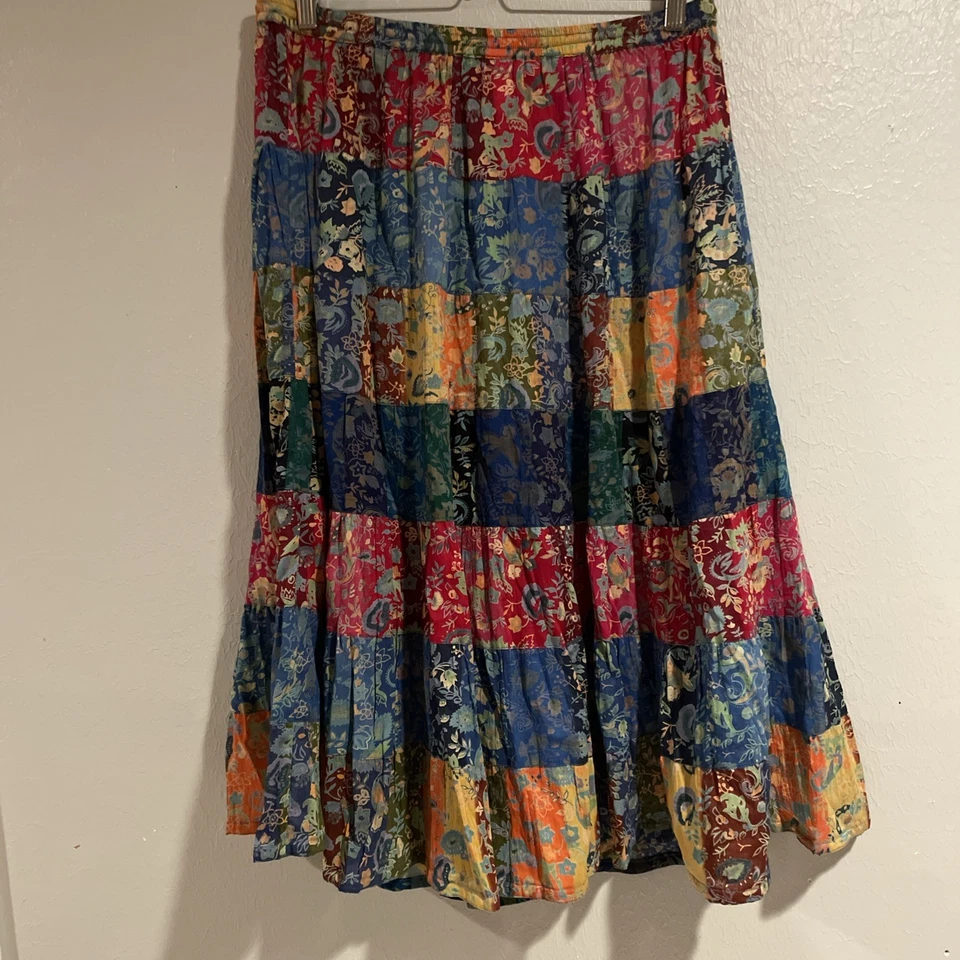 Falda Midi La Cera Talla L Retazos Floral Hippie Boho Festival Pullon Fluido Foto 4 de 4