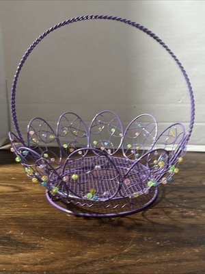 Beaded Wire Easter Basket Purple 10''x10'' Colorful Fun Holiday