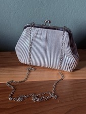 Silver Pleated Evening Clutch with 48 Chain Vintage
