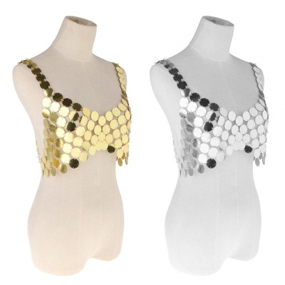 Pailletten Crop Top, Tank Top Club Korsett Outfits Low Cut Träger BH Tops für Disco