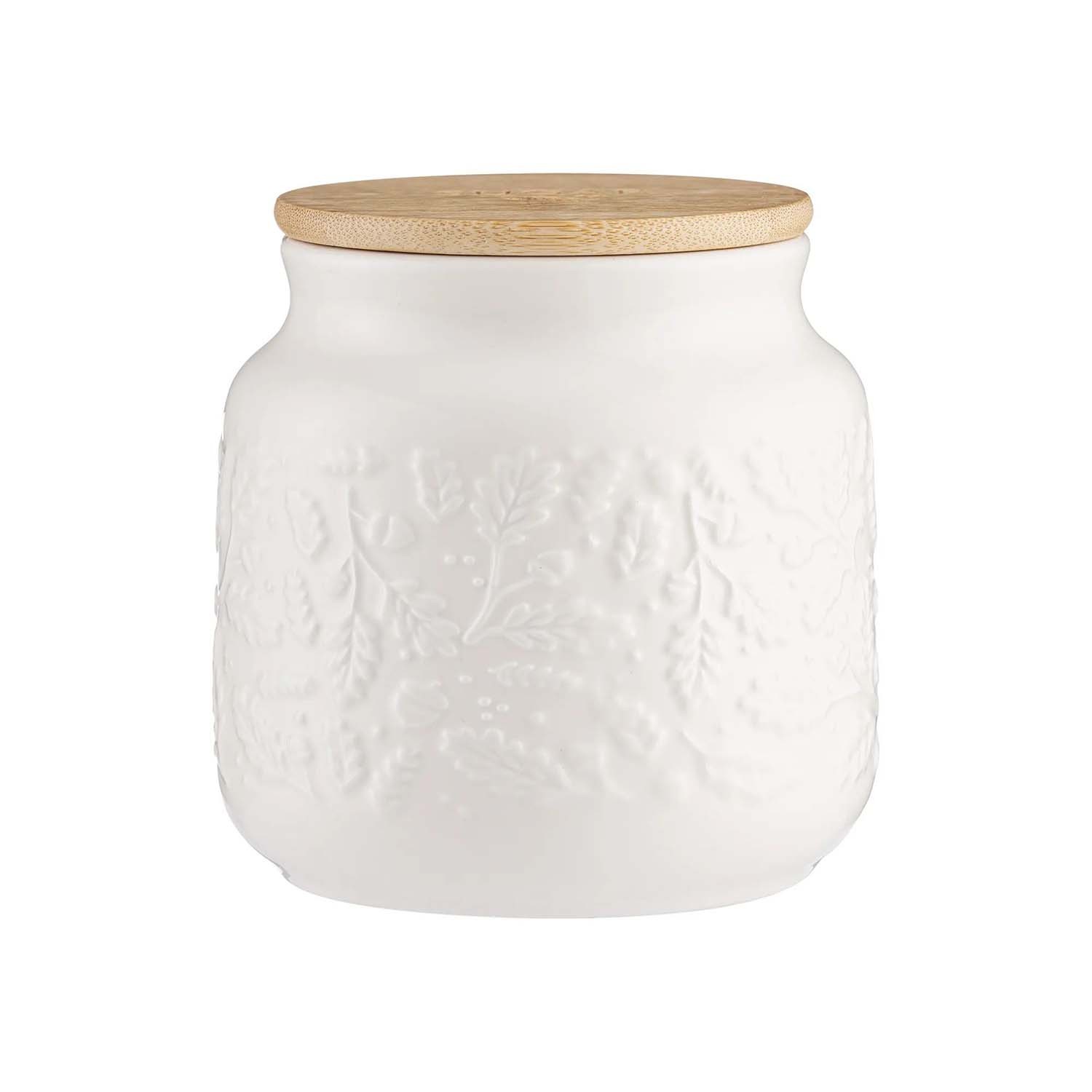Tea Jar Stoneware Cream Embossed Acorn Dry Food Storage Airtight Container 700ml