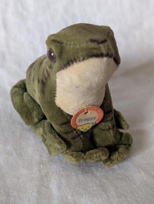 Vintage Steiff FROGGY the Frog Velveteen Plush. Original button And Flag. 