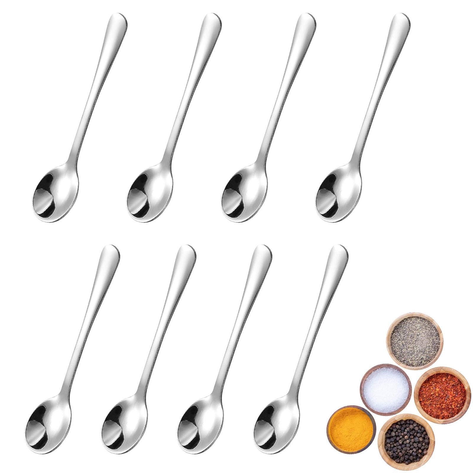 8 Pack Tiny Stainless Steel Spoons for Spice Jars, 7.5cm Mini Silver