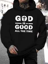  Men's Letter Print Hoodie Men's New God IS GOOD ALL TE TIME Letter Print Casua