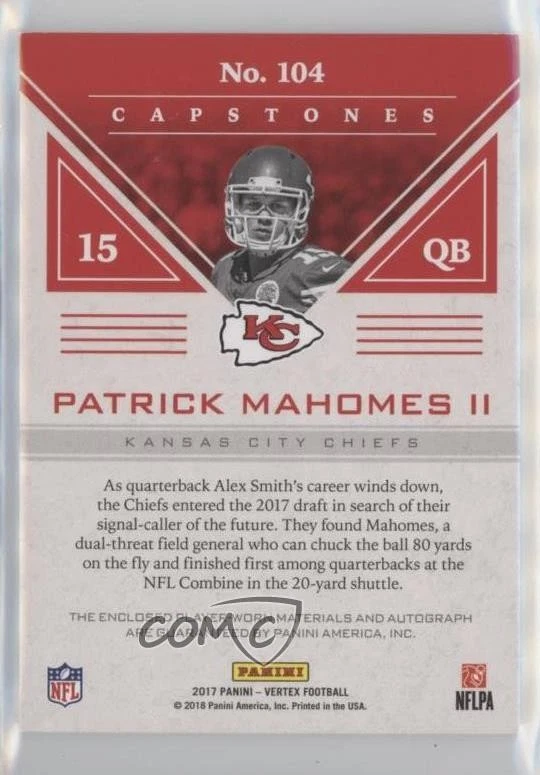 2017 Panini Vertex Rookie Capstones /99 Patrick Mahomes II #104 Rookie Auto RC - Image 2 of 2